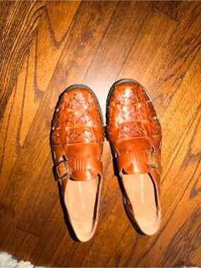 David Taylor Sergio Huarache Sandals Men’s 9.5 D Brown Woven Leather fisherman